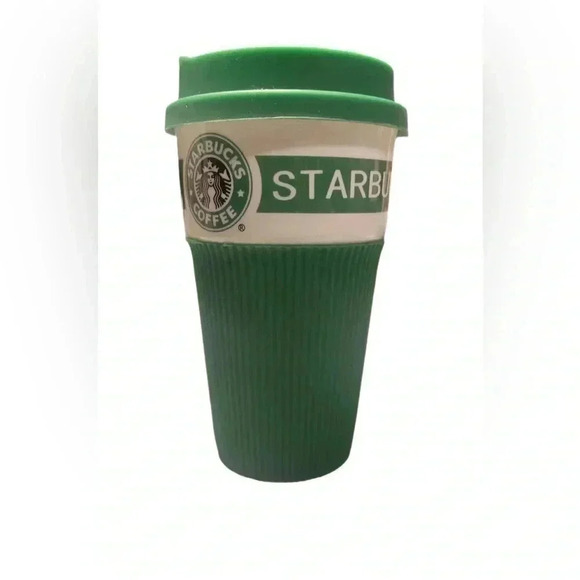 Starbucks green trendy stylish collector rubber lid ceramic eco green coffee mug - Picture 2 of 2
